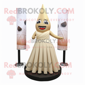 Beige Ice Cream Cone mascot costume character dressed with a Ball Gown and Tie pins