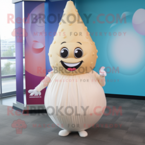 Beige Ice Cream Cone mascot costume character dressed with a Ball Gown and Tie pins
