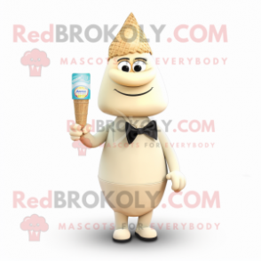 Beige Ice Cream Cone mascot costume character dressed with a Ball Gown and Tie pins