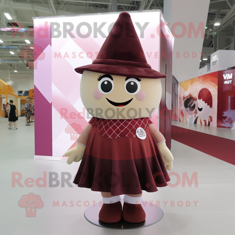 Maroon Ice Cream Cone mascot costume character dressed with a Skirt and Caps