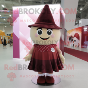 Maroon Ice Cream Cone mascot costume character dressed with a Skirt and Caps
