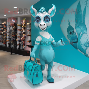 Cyan Goat maskot draktfigur...