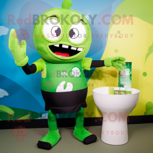 Green Miso Soup mascot costume character dressed with a Swimwear and Gloves