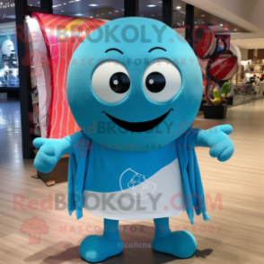 Cyan Soccer Ball mascot costume character dressed with a Board Shorts and Shawl pins