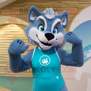 Cyan Say Wolf maskot kostym...