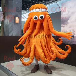 Orange Kraken maskot kostym...