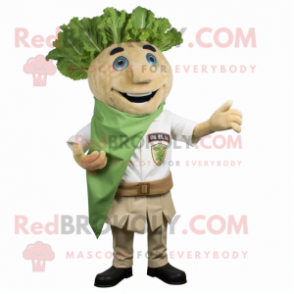 Tan Caesar Salad mascot costume character dressed with a Poplin Shirt and Pocket squares