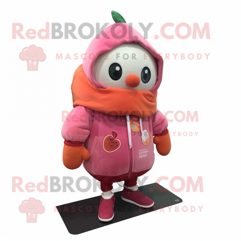 Peach Raspberry mascot costume character dressed with a Sweatshirt and Scarf clips