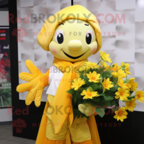 Yellow Bouquet Of Flowers mascot costume character dressed with a Poplin Shirt and Shawls