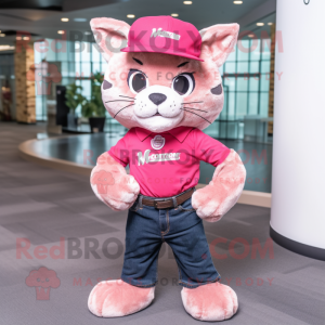 Rosa Bobcat maskot kostym...