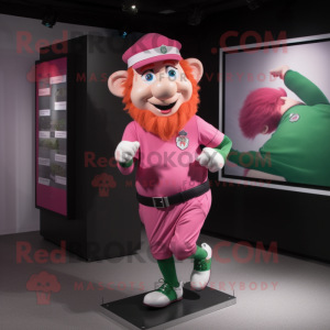 Pink Leprechaun mascot costume character dressed with a Running Shorts and Suspenders
