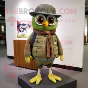 Olive Owl mascot costume character dressed with a Bootcut Jeans and Wallets