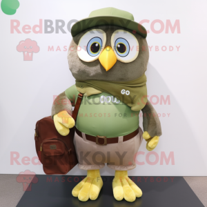 Olive Owl mascot costume character dressed with a Bootcut Jeans and Wallets