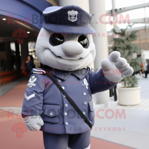 Gray Navy Soldier mascot costume character dressed with a Sweater and Shoe laces