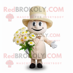 Cream Bouquet Of Flowers mascot costume character dressed with a Dress Shirt and Hats