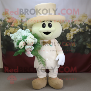 Cream Bouquet Of Flowers mascot costume character dressed with a Dress Shirt and Hats