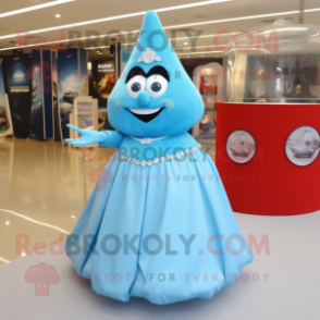 Sky Blue Engagement Ring mascot costume character dressed with a A-Line Skirt and Hairpins