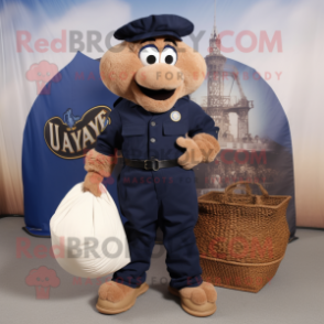 Navy Jambalaya mascot costume character dressed with a Cargo Pants and Coin purses