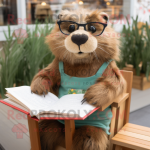 nan Beaver mascot costume character dressed with a Playsuit and Reading glasses