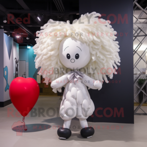 White Heart Shaped Balloons mascot costume character dressed with a Coat and Hair clips