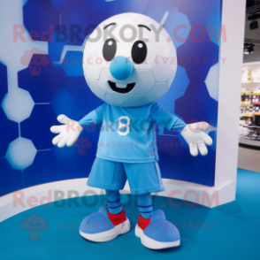 Blue Soccer Ball mascot costume character dressed with a Trousers and Scarf clips