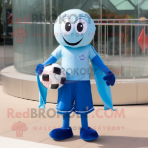 Blue Soccer Ball mascot costume character dressed with a Trousers and Scarf clips