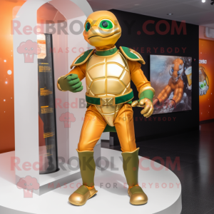 Gold Irish Flag mascot costume character dressed with a Turtleneck and Foot pads