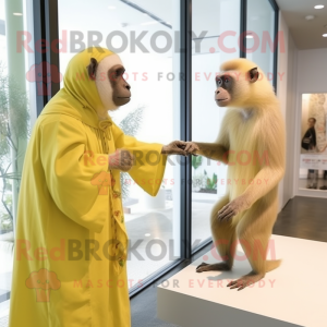 Personaje de disfraz de mascota de mono capuchino amarillo limón