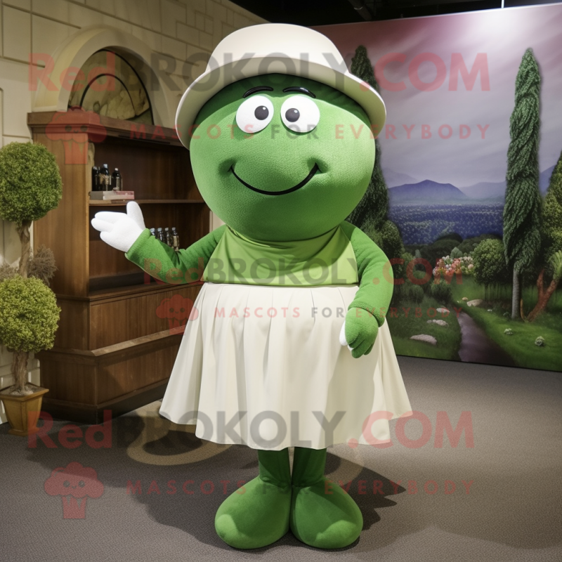 Olive Golf Ball mascot costume character dressed with a Mini Dress and Scarf clips