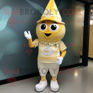 Gold Ice Cream Cone mascot costume character dressed with a Baseball Tee and Brooches