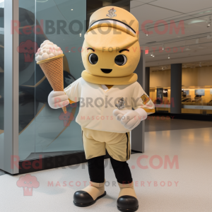 Gold Ice Cream Cone mascot costume character dressed with a Baseball Tee and Brooches