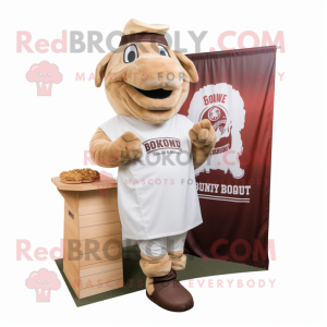 Cream Pulled Pork Sandwich mascot costume character dressed with a Oxford Shirt and Foot pads
