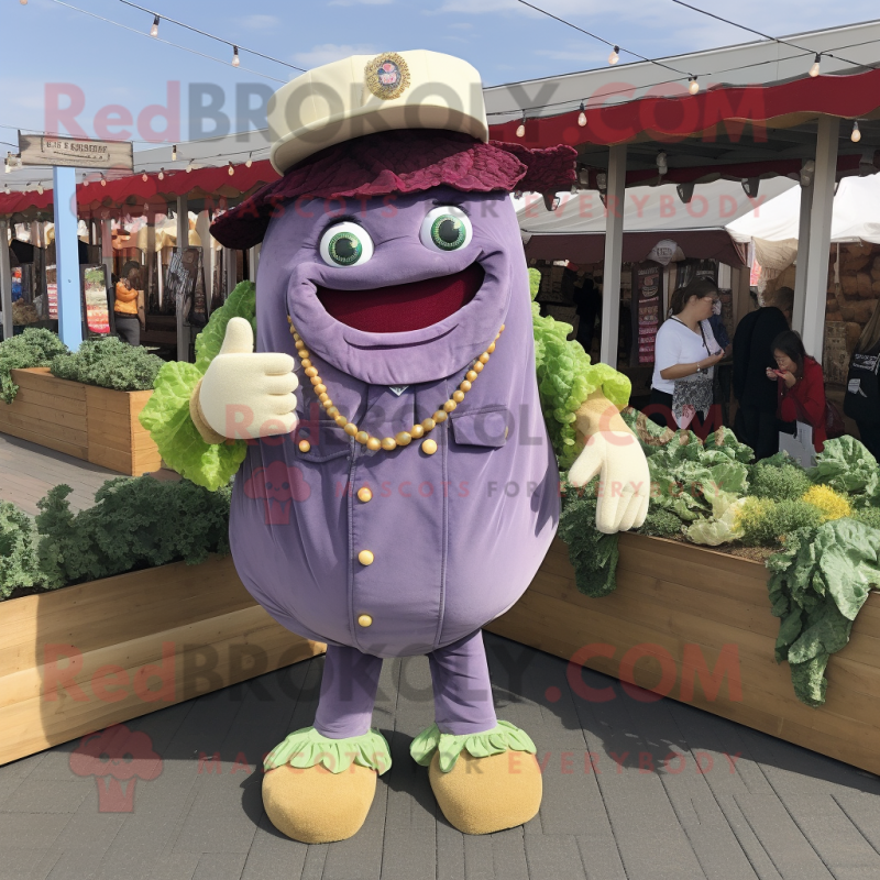 Lavender Corned Beef And Cabbage mascot costume character dressed with a Flare Jeans and Necklaces