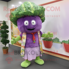 Lavender Corned Beef And Cabbage mascot costume character dressed with a Flare Jeans and Necklaces