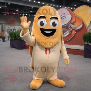 Tan Enchiladas mascot costume character dressed with a Suit Jacket and Rings