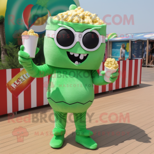 Grüner Pop-Corn Maskottchen...