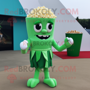 Green Pop Corn mascot costume character dressed with a One-Piece Swimsuit and Foot pads