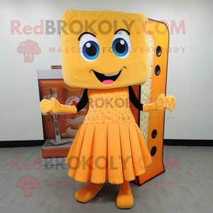Orange Grilled Cheese Sandwich mascot costume character dressed with a Maxi Skirt and Necklaces