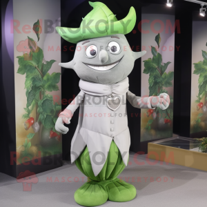 Gray Beanstalk mascot costume character dressed with a Sheath Dress and Clutch bags