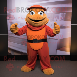 Brown Orange mascot costume character dressed with a Turtleneck and Cummerbunds