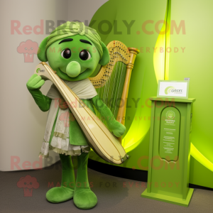 Lime Green Celtic Harp mascot costume character dressed with a Vest and Ties
