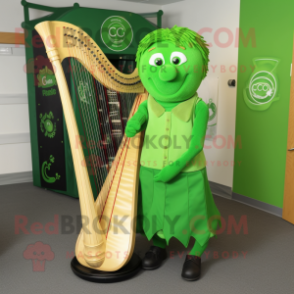 Lime Green Celtic Harp mascot costume character dressed with a Vest and Ties