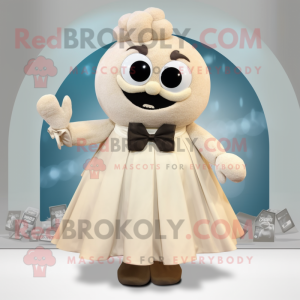 Beige Ice mascot costume character dressed with a Ball Gown and Bow ties