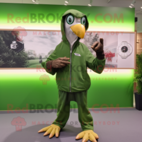 Forest Green Archeopteryx mascot costume character dressed with a Windbreaker and Digital watches