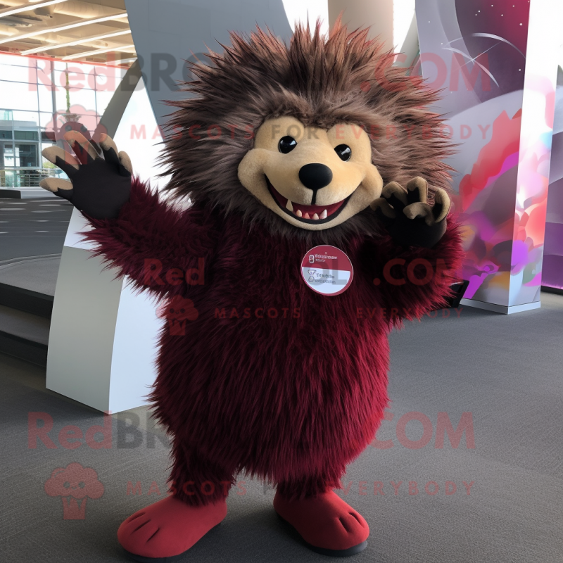 Maroon Porcupine mascot costume character dressed with a Dress and