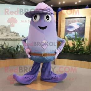 Lavender Stingray mascot costume character dressed with a Bootcut Jeans and Suspenders