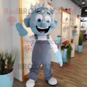 Gray Candy Box mascot costume character dressed with a Dungarees and Tie pins