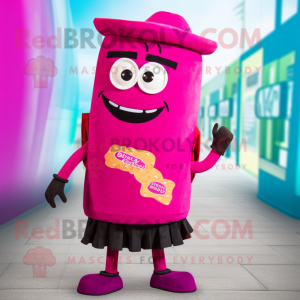 Magenta Enchiladas mascot costume character dressed with a Trousers and Backpacks