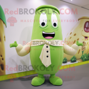 Cream Cucumber mascot costume character dressed with a Bodysuit and Belts