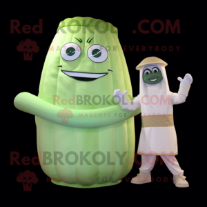 Cream Cucumber mascot costume character dressed with a Bodysuit and Belts